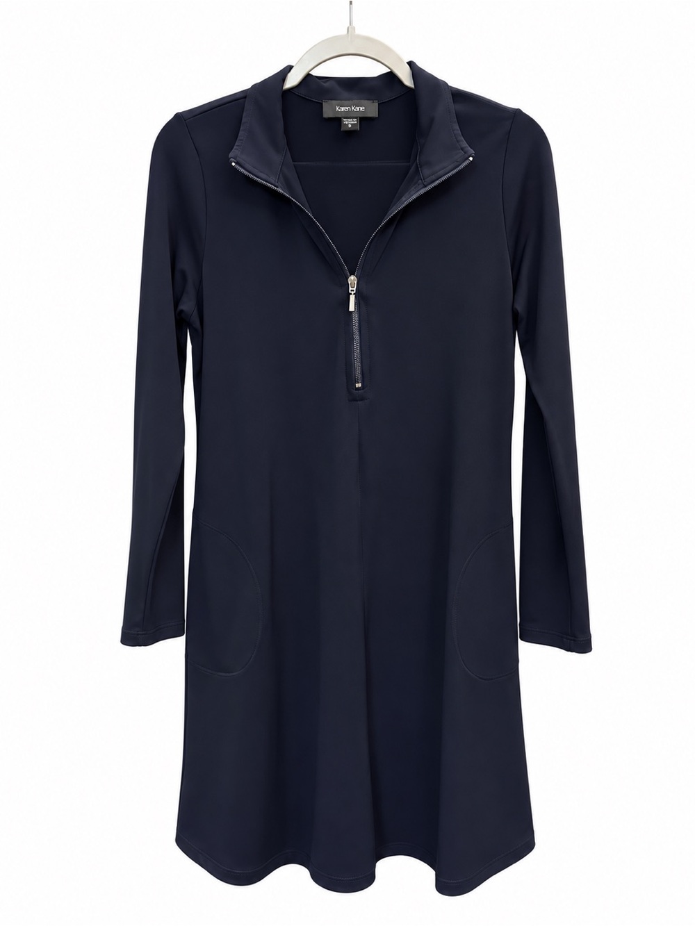Karen Kane Navy Half-Zip Long Sleeve A-Line Dress